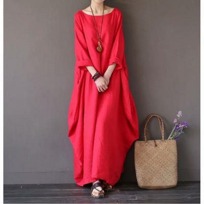 2025 Spring/Summer New Arrival Amazon AliExpress Wish Literary Loose Plus Size Cotton Linen Long Dress - Image 9
