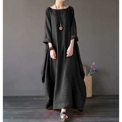 2025 Spring/Summer New Arrival Amazon AliExpress Wish Literary Loose Plus Size Cotton Linen Long Dress - Image 10