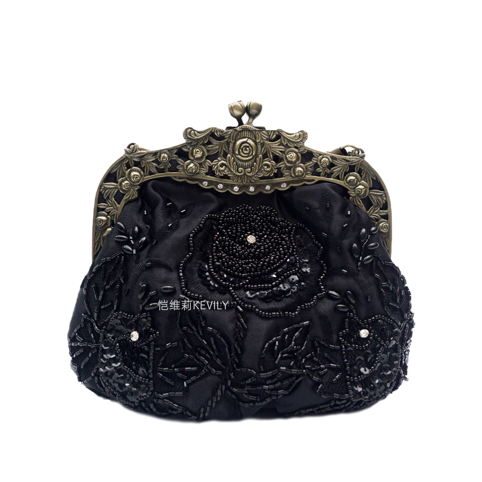 Kaiweili handmade beaded flower evening bag retro old Shanghai cheongsam bag Amazon hot style embroidered mouth gold bag - Image 5