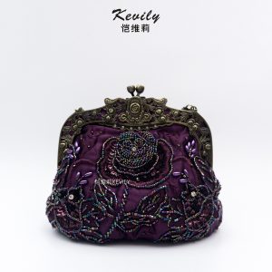 Kaiweili handmade beaded flower evening bag retro old Shanghai cheongsam bag Amazon hot style embroidered mouth gold bag
