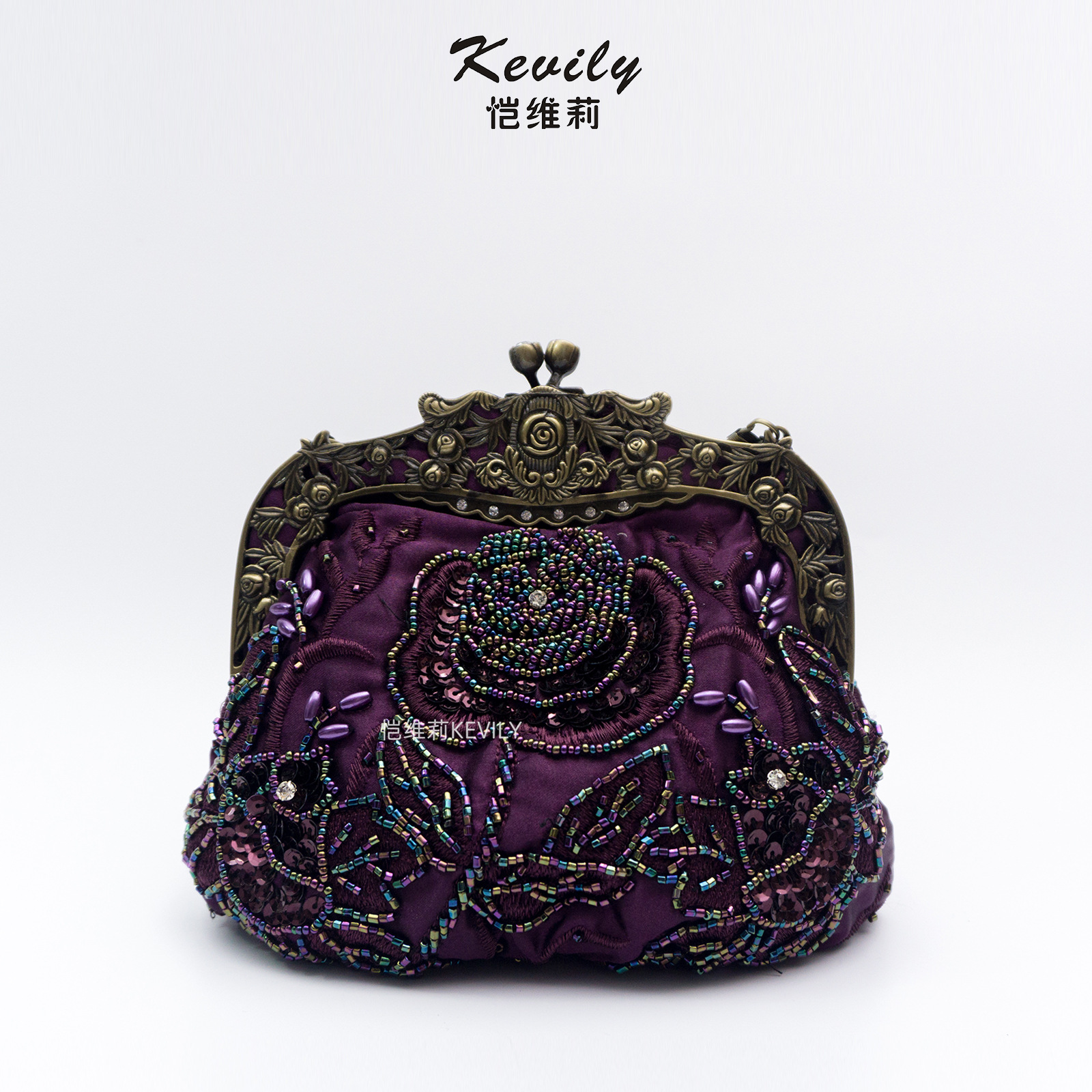 Kaiweili handmade beaded flower evening bag retro old Shanghai cheongsam bag Amazon hot style embroidered mouth gold bag