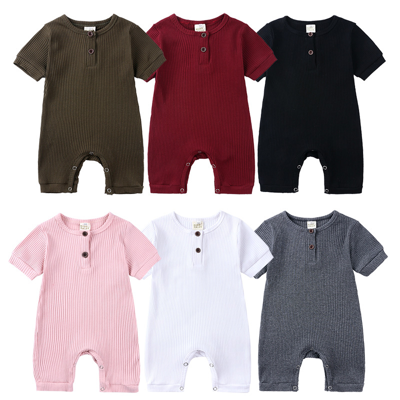 AliExpress hot style men's and women's baby clothes baby clothing summer solid color pit stripe baby short climbing jumpsuit on behalf of hair - Image 4