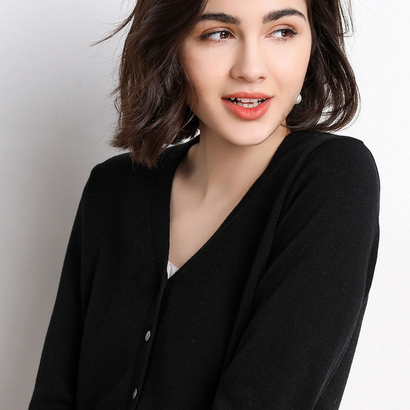 Autumn and winter 2021 new knitted sweater women's cardigan jacket solid color V-neck slim wool knitted outer sweater wholesale - Image 5