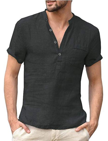 Special promotion cross-border ebay hot style men's anti-cotton linen shirt AliExpress wish casual linen solid color shirt - Image 7
