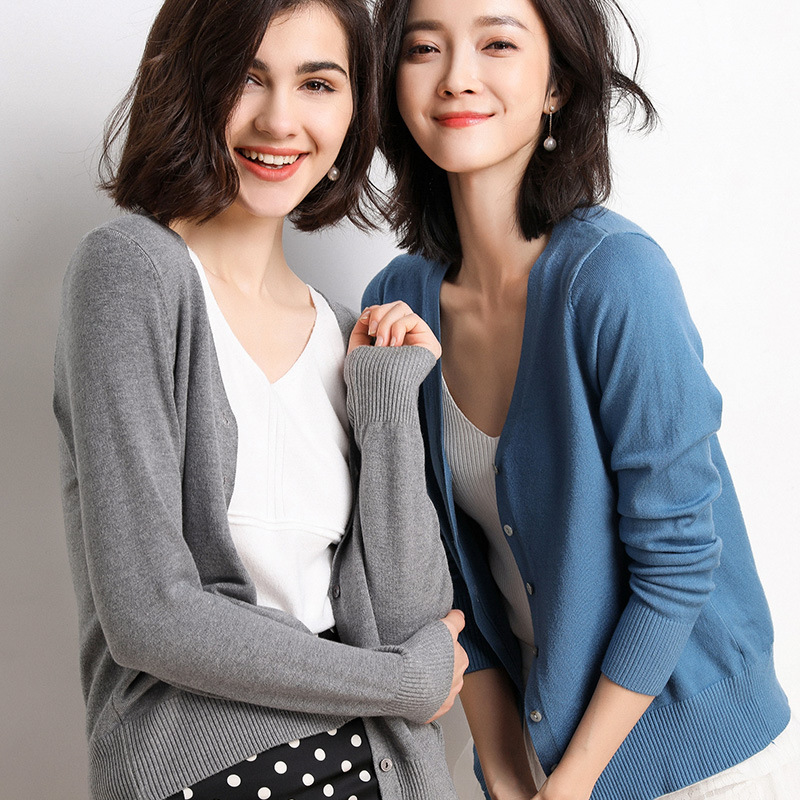 Autumn and winter 2021 new knitted sweater women's cardigan jacket solid color V-neck slim wool knitted outer sweater wholesale - Image 10