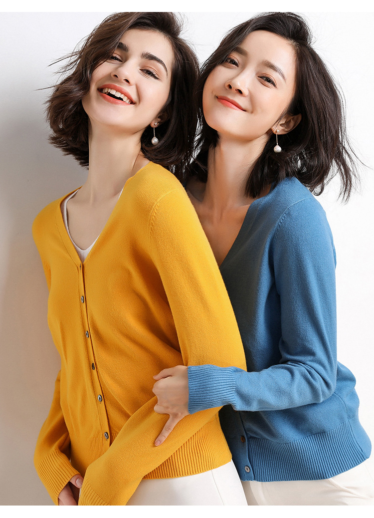 Autumn and winter 2021 new knitted sweater women's cardigan jacket solid color V-neck slim wool knitted outer sweater wholesale - Image 2