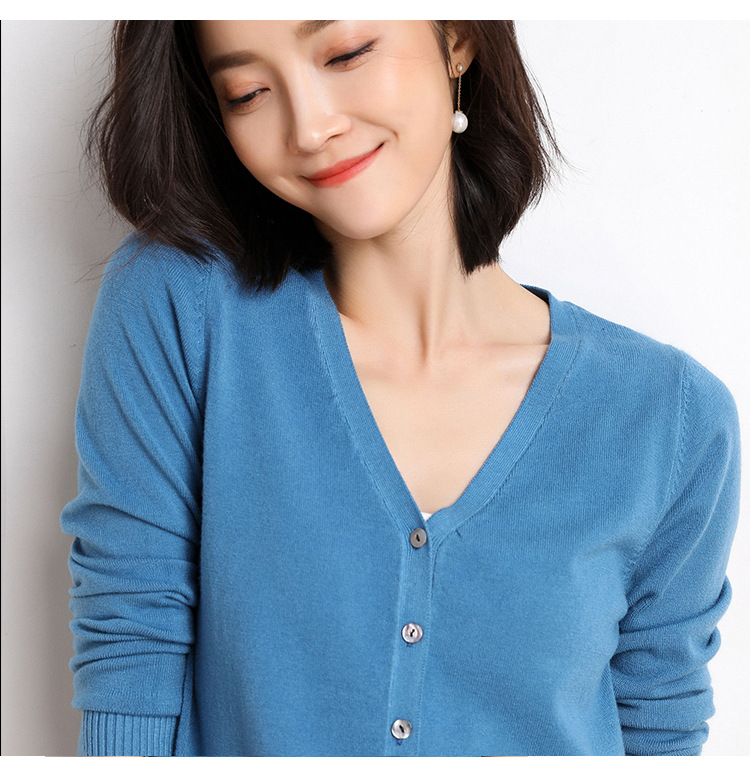 Autumn and winter 2021 new knitted sweater women's cardigan jacket solid color V-neck slim wool knitted outer sweater wholesale - Image 4