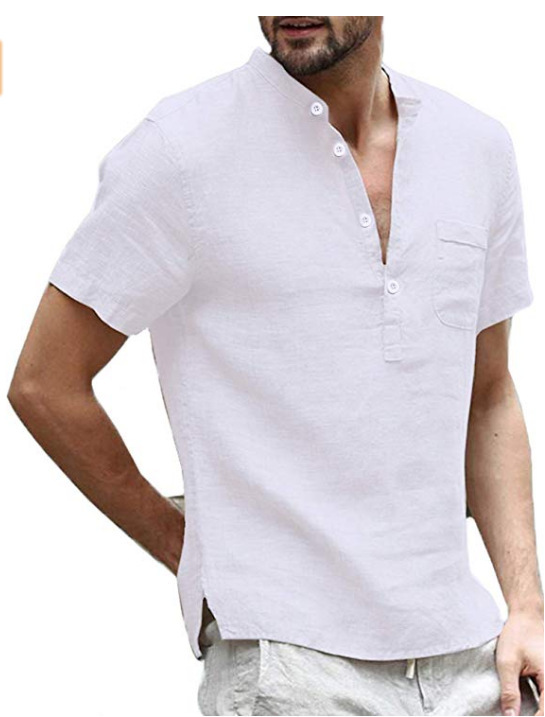 Special promotion cross-border ebay hot style men's anti-cotton linen shirt AliExpress wish casual linen solid color shirt - Image 5