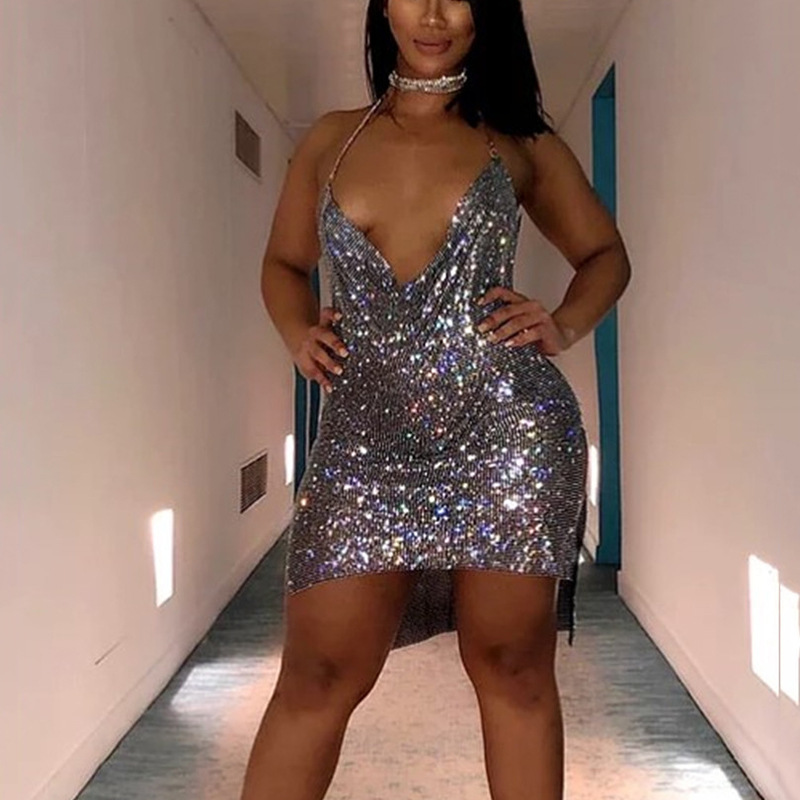 Amazon ebay AliExpress wish explosion rhinestone suspender skirt aluminum mesh diamond dress bag hip skirt ZJ0156 - Image 3