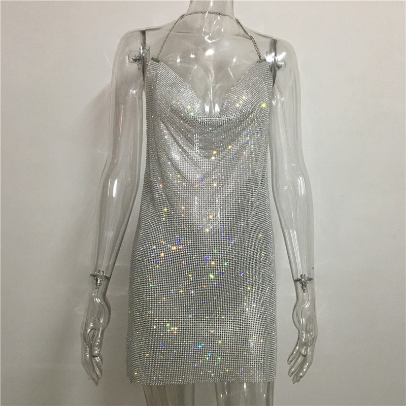 Amazon ebay AliExpress wish explosion rhinestone suspender skirt aluminum mesh diamond dress bag hip skirt ZJ0156 - Image 7