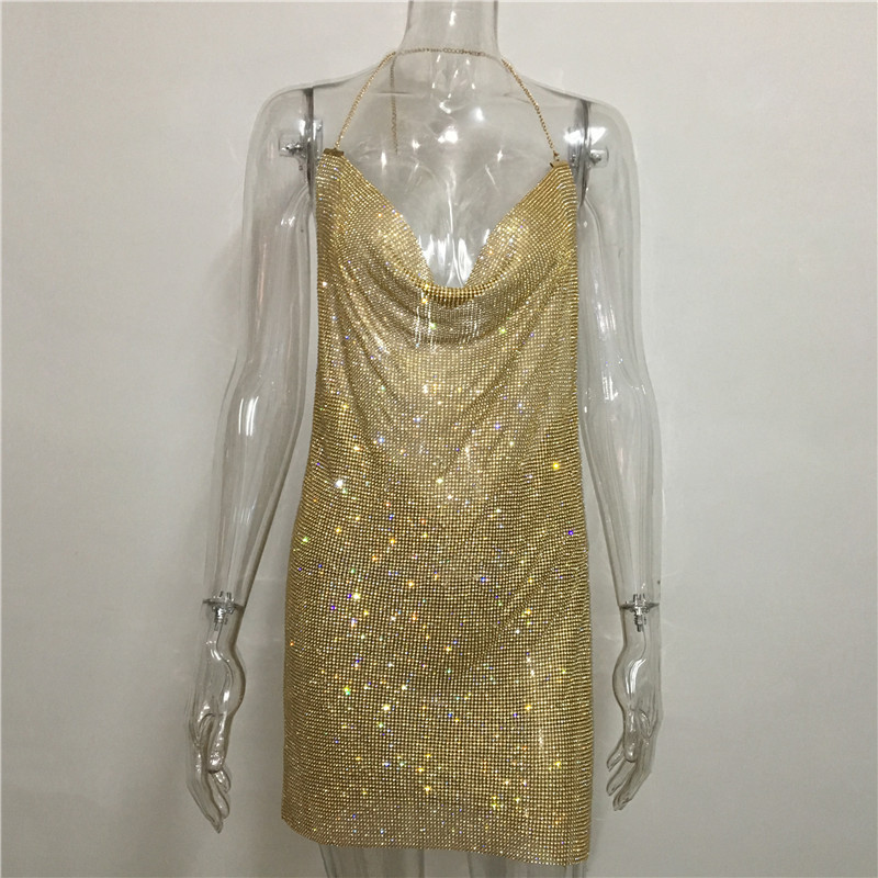 Amazon ebay AliExpress wish explosion rhinestone suspender skirt aluminum mesh diamond dress bag hip skirt ZJ0156 - Image 5