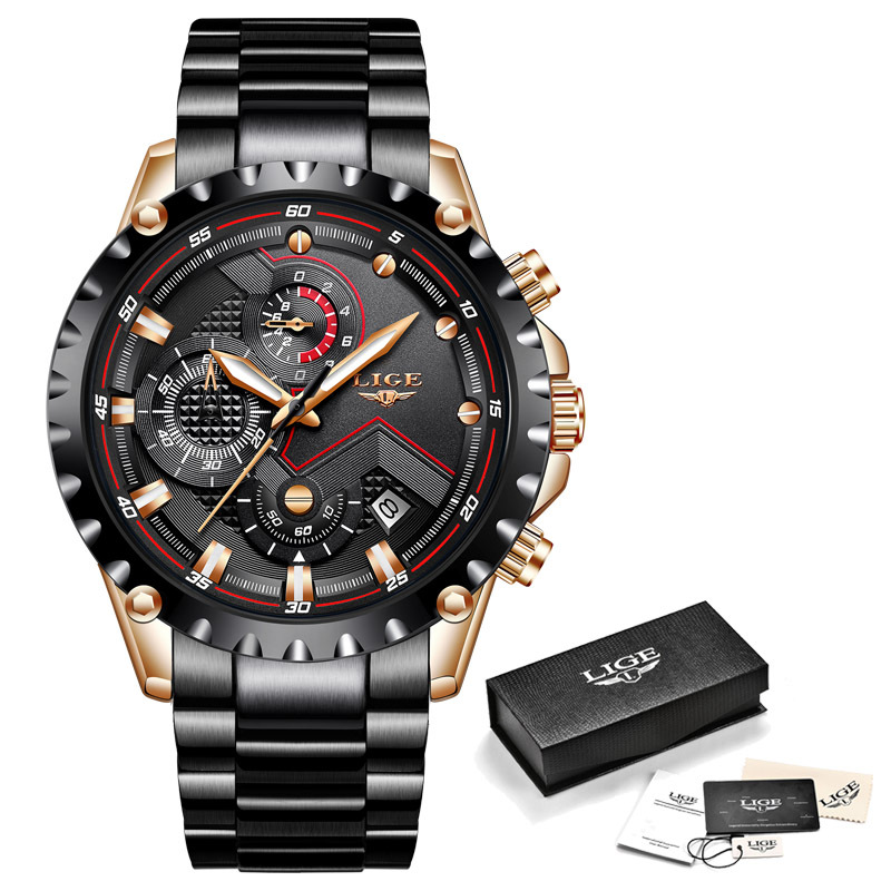 LIGE Milan mesh fashion quartz watch multi-functional six-pin chronograph calendar watch business watch 9821 - Image 8