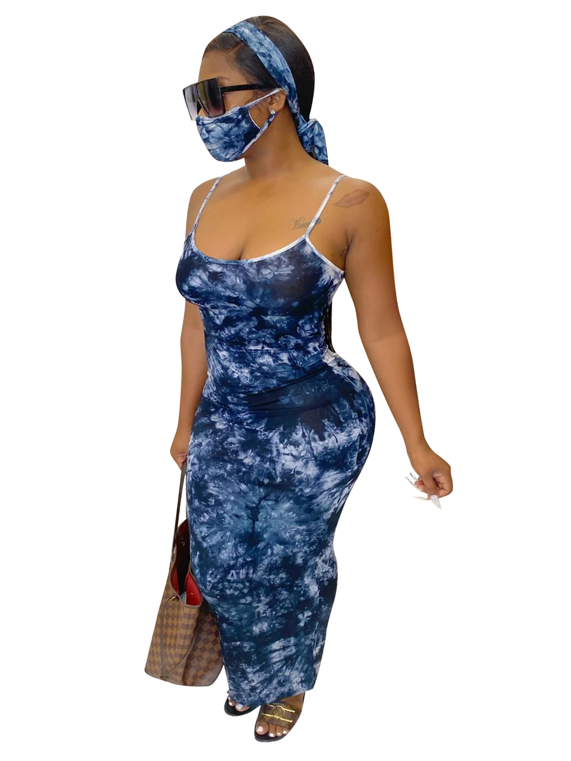 JH 176 Amazon cross-border foreign trade new fashion sexy printed suspender dress with mask headscarf - Image 5