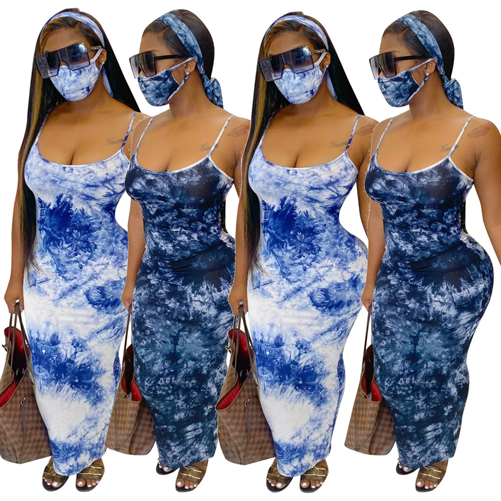 JH 176 Amazon cross-border foreign trade new fashion sexy printed suspender dress with mask headscarf - Image 2