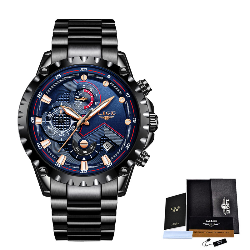 LIGE Milan mesh fashion quartz watch multi-functional six-pin chronograph calendar watch business watch 9821 - Image 5