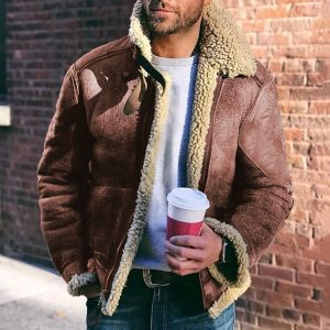 Spot hot sale wish AliExpress men's imitation leather plush fur one short belt large lapel men's jacket