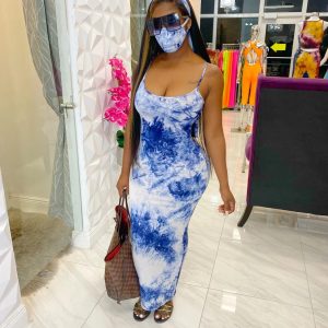 JH 176 Amazon cross-border foreign trade new fashion sexy printed suspender dress with mask headscarf