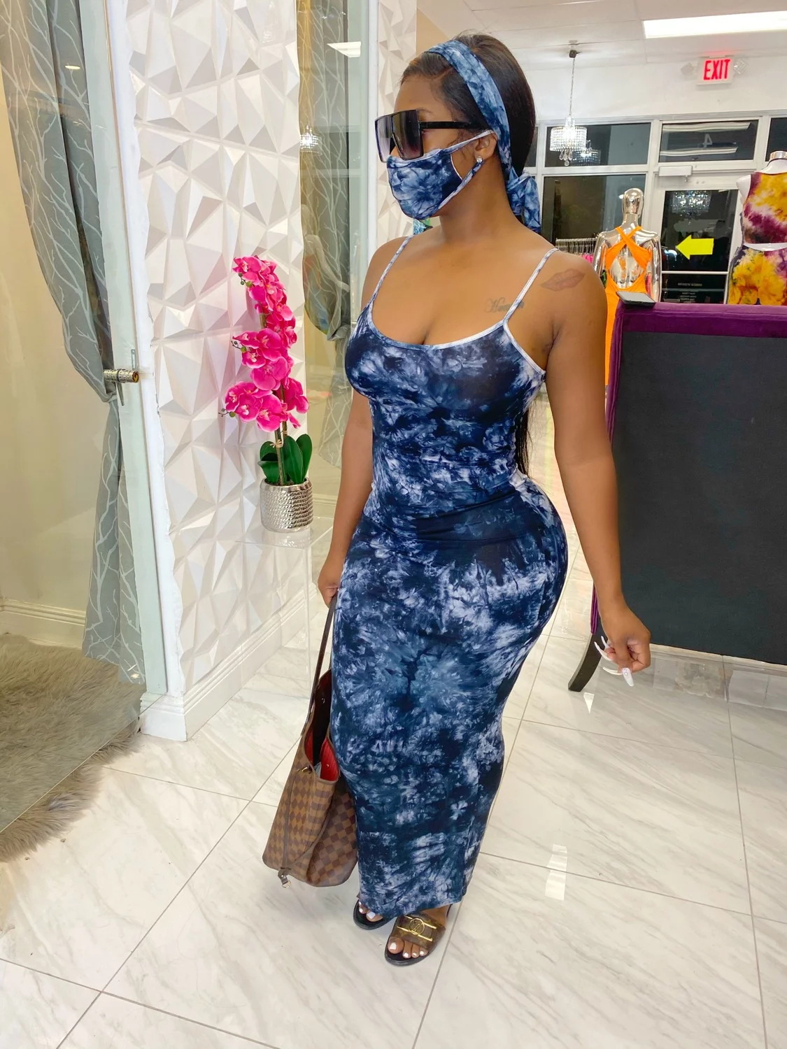 JH 176 Amazon cross-border foreign trade new fashion sexy printed suspender dress with mask headscarf - Image 6