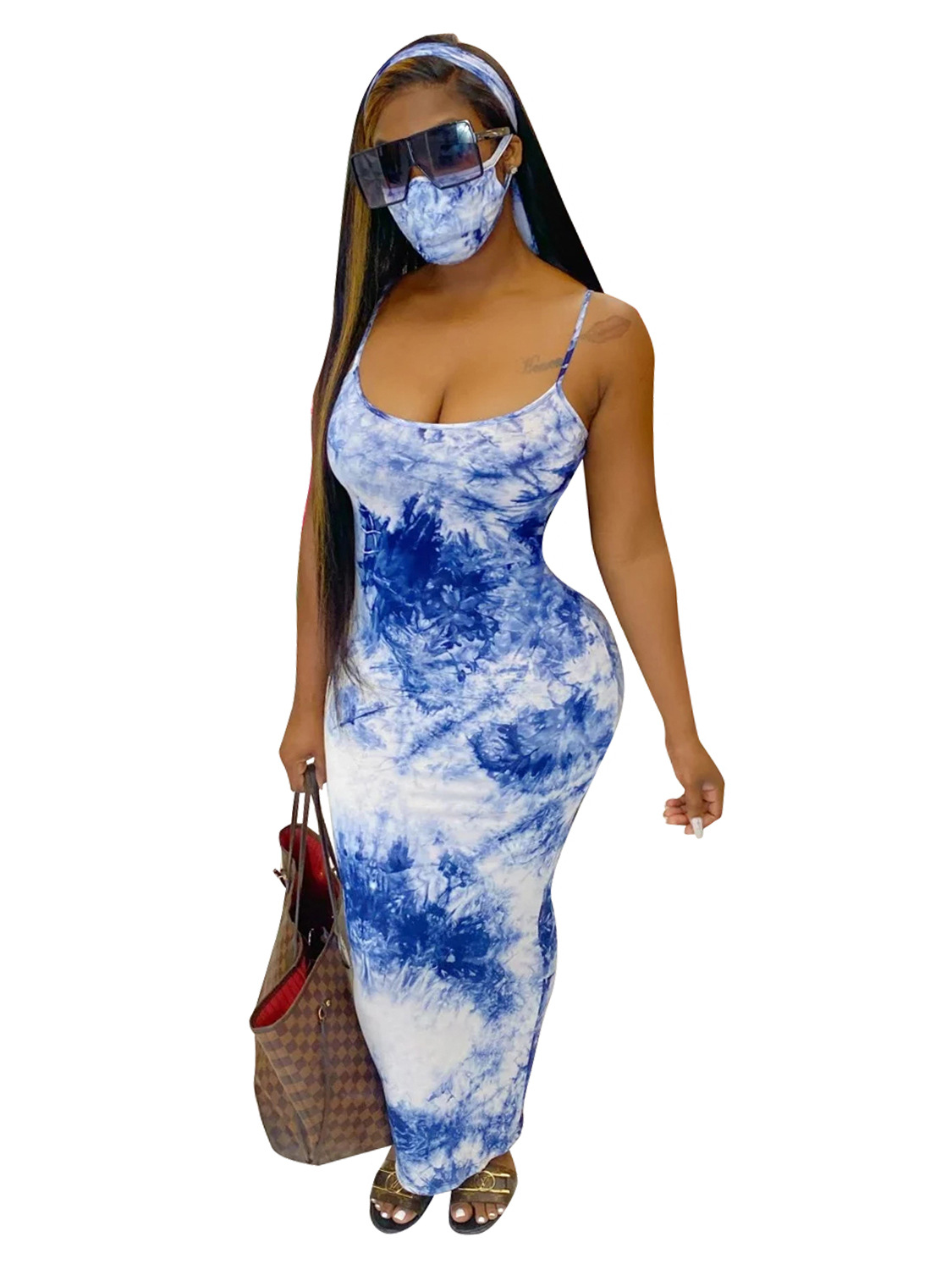 JH 176 Amazon cross-border foreign trade new fashion sexy printed suspender dress with mask headscarf - Image 7