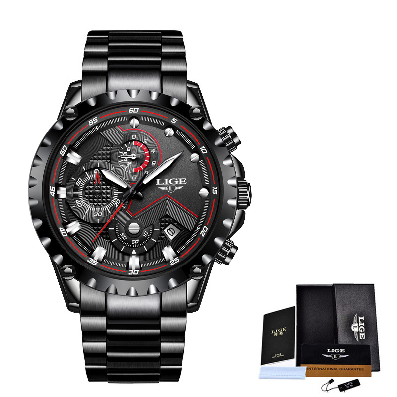 LIGE Milan mesh fashion quartz watch multi-functional six-pin chronograph calendar watch business watch 9821
