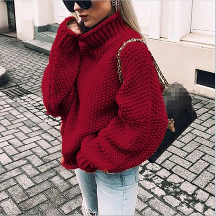 2025 New European and American Style Chunky Knit Half-High Neck Pullover Batwing Sleeve Knit Sweater Loose Oversized Cross-border Sweater - Image 18