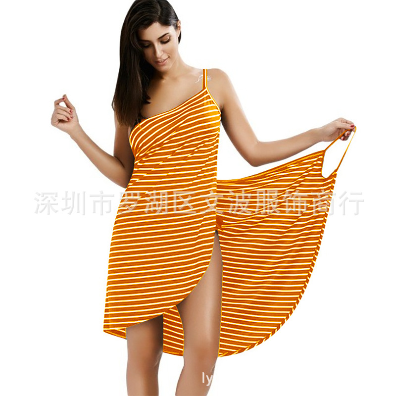 2023 AliExpress Summer New Amazon Hot Style Sexy Beach Dress Holiday Skirt Striped Sling Dress - Image 13