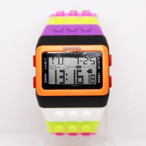 2023 Hot Selling LED Luminous Colorful Candy Color Watch Unisex Men's and Women's Sports Imitation Water Rainbow Building Blocks Electronic Watch