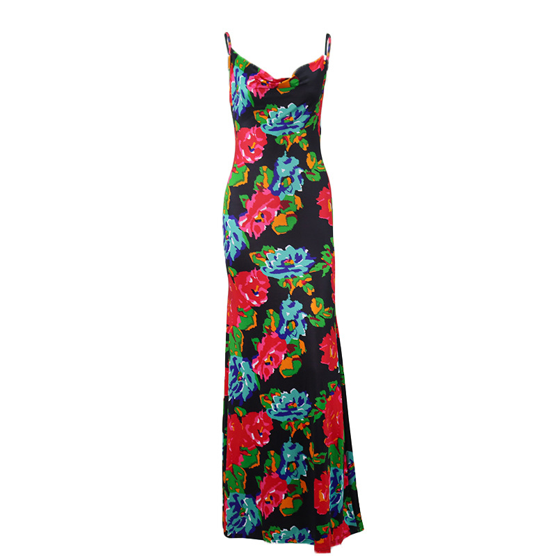 2022 European and American hot summer women's new sexy printing pile collar suspenders halter dress women's dress - Image 8