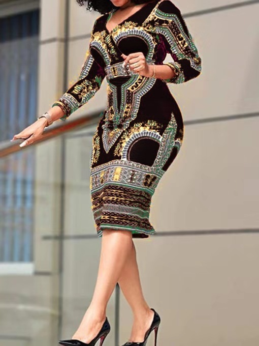 2020 Spring and Autumn Collection AliExpress Amazon Hot Sale European and American Sexy Fashion Digital Printed Dress - Image 5