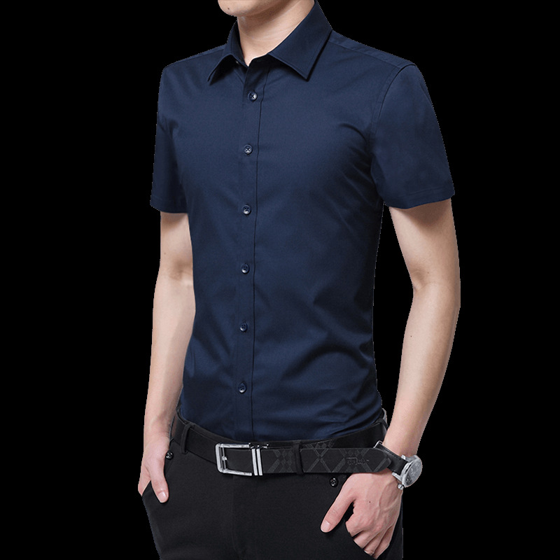 2021 Spring and Autumn New Men's Long Sleeve Shirt Youth Business Men's Lapel Solid Color Thin Non-iron Shirt - Image 7