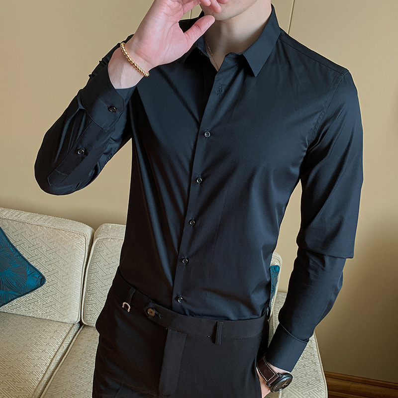 2021 Spring and Autumn New Men's Long Sleeve Shirt Youth Business Men's Lapel Solid Color Thin Non-iron Shirt - Image 9