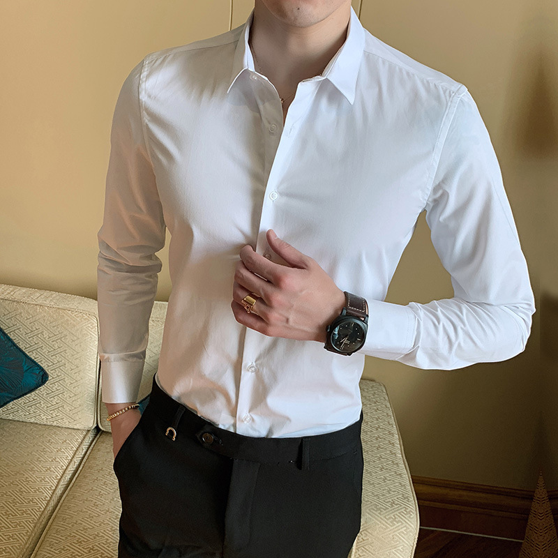 2021 Spring and Autumn New Men's Long Sleeve Shirt Youth Business Men's Lapel Solid Color Thin Non-iron Shirt - Image 13