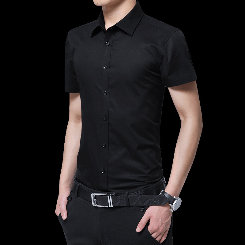 2021 Spring and Autumn New Men's Long Sleeve Shirt Youth Business Men's Lapel Solid Color Thin Non-iron Shirt - Image 12
