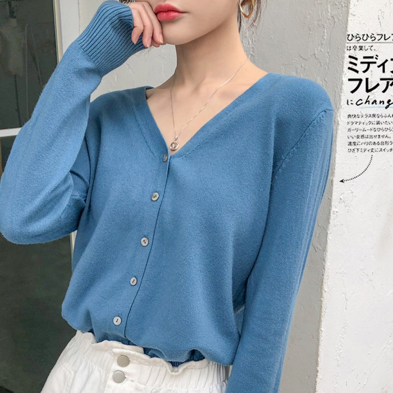Autumn and winter 2021 new knitted sweater women's cardigan jacket solid color V-neck slim wool knitted outer sweater wholesale - Image 8