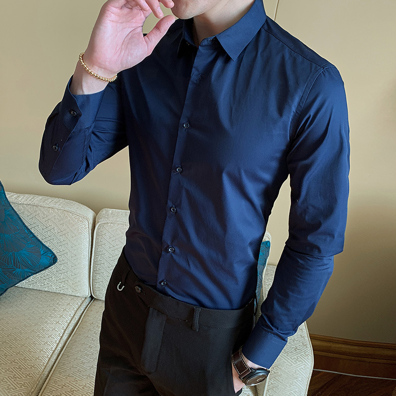 2021 Spring and Autumn New Men's Long Sleeve Shirt Youth Business Men's Lapel Solid Color Thin Non-iron Shirt - Image 14