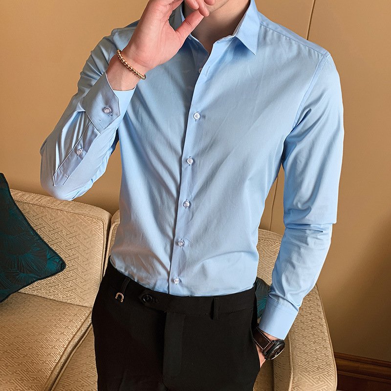 2021 Spring and Autumn New Men's Long Sleeve Shirt Youth Business Men's Lapel Solid Color Thin Non-iron Shirt - Image 6