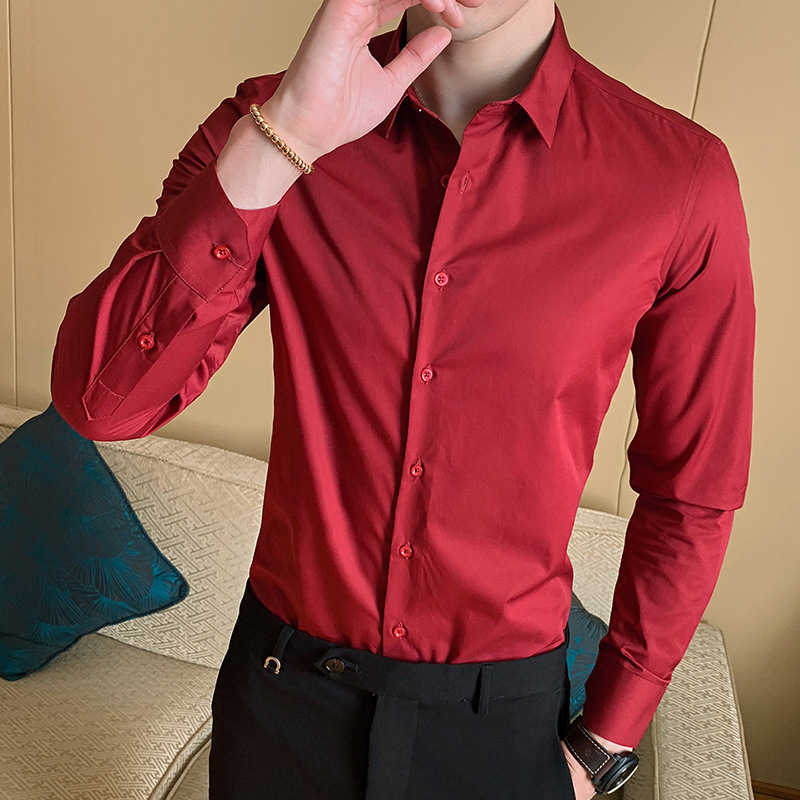 2021 Spring and Autumn New Men's Long Sleeve Shirt Youth Business Men's Lapel Solid Color Thin Non-iron Shirt - Image 17