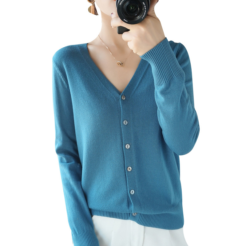 Autumn and winter 2021 new knitted sweater women's cardigan jacket solid color V-neck slim wool knitted outer sweater wholesale - Image 6