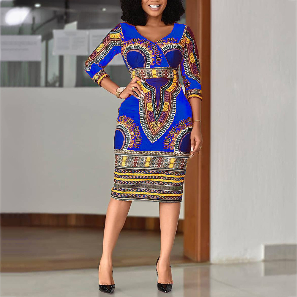 2020 Spring and Autumn Collection AliExpress Amazon Hot Sale European and American Sexy Fashion Digital Printed Dress - Image 3