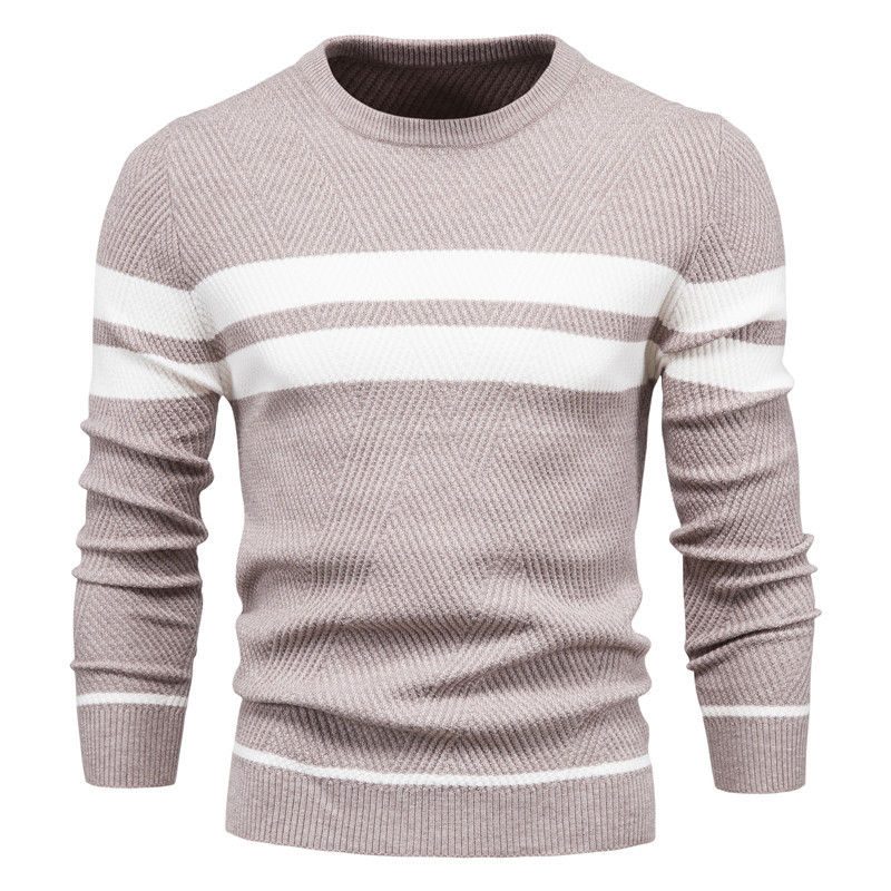 Spot autumn and winter men's wear off day striped men's sweater pullover color matching v-neck thick bottoming knitted sweater - Image 4