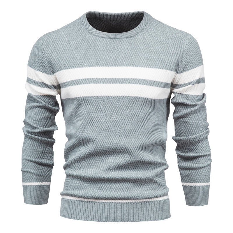 Spot autumn and winter men's wear off day striped men's sweater pullover color matching v-neck thick bottoming knitted sweater - Image 7