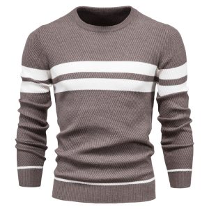 Spot autumn and winter men's wear off day striped men's sweater pullover color matching v-neck thick bottoming knitted sweater