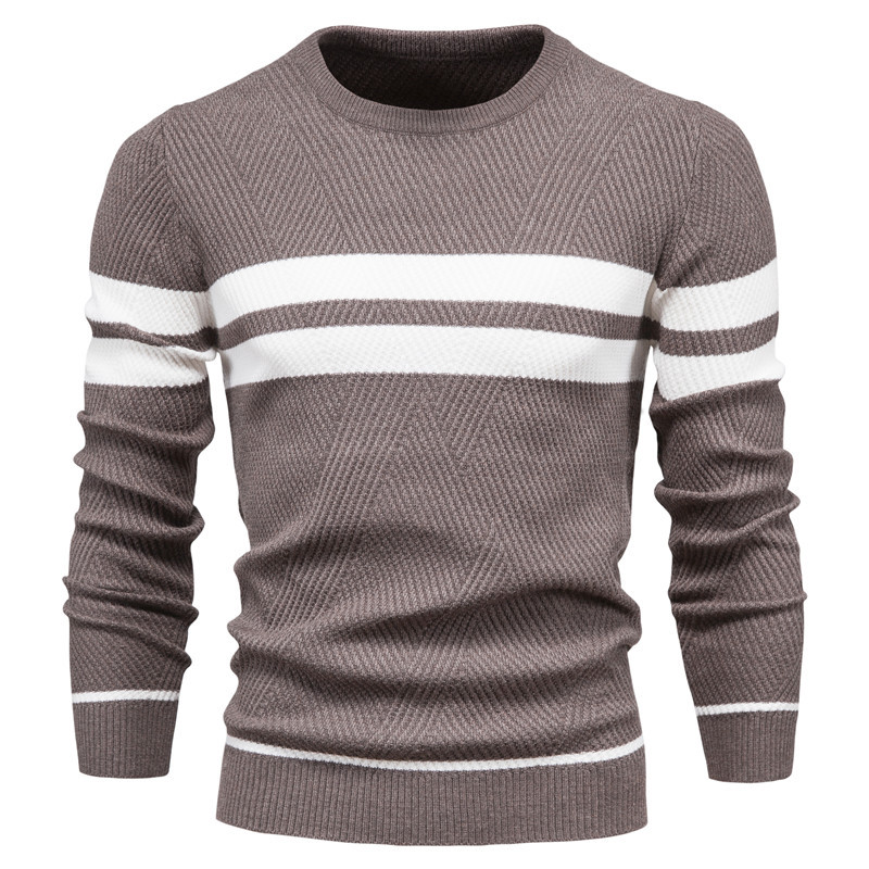 Spot autumn and winter men's wear off day striped men's sweater pullover color matching v-neck thick bottoming knitted sweater