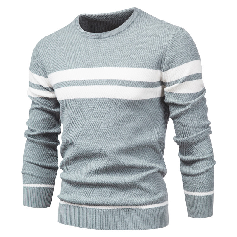Spot autumn and winter men's wear off day striped men's sweater pullover color matching v-neck thick bottoming knitted sweater - Image 2