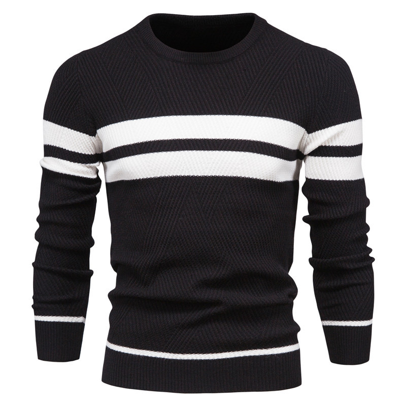 Spot autumn and winter men's wear off day striped men's sweater pullover color matching v-neck thick bottoming knitted sweater - Image 5