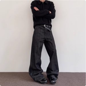 A PUEE American Bare Ear Red Side Original Colour Jeans cleanfit Straight Micro A-line Denim Casual Pants