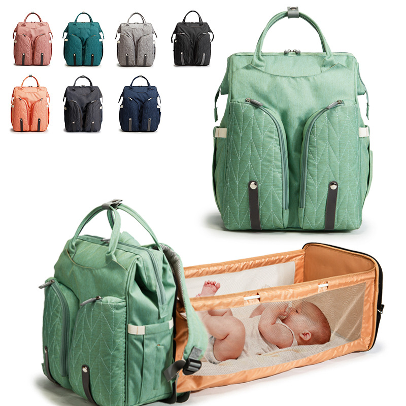 Folding baby crib bag Multifunctional fashionable mother and baby bag Large-capacity double shoulder mother backpack Diaper bag - Image 3