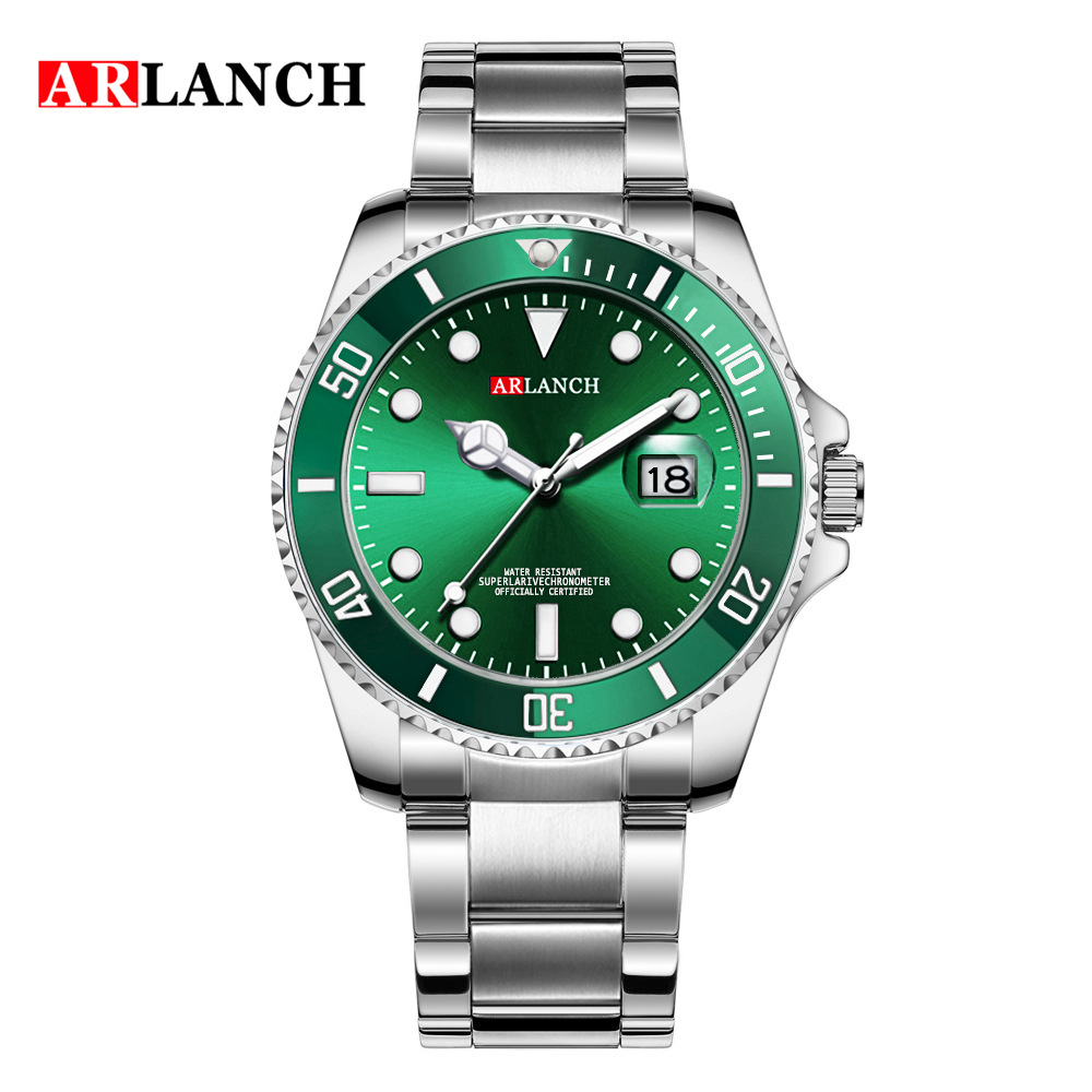 Green gold stainless steel belt watch students waterproof luminous watch sports and leisure calendar with the same men's watch - Image 12