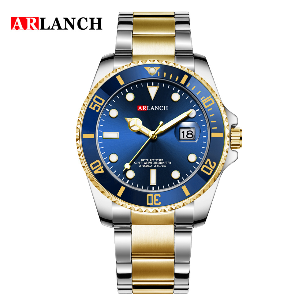 Green gold stainless steel belt watch students waterproof luminous watch sports and leisure calendar with the same men's watch - Image 7