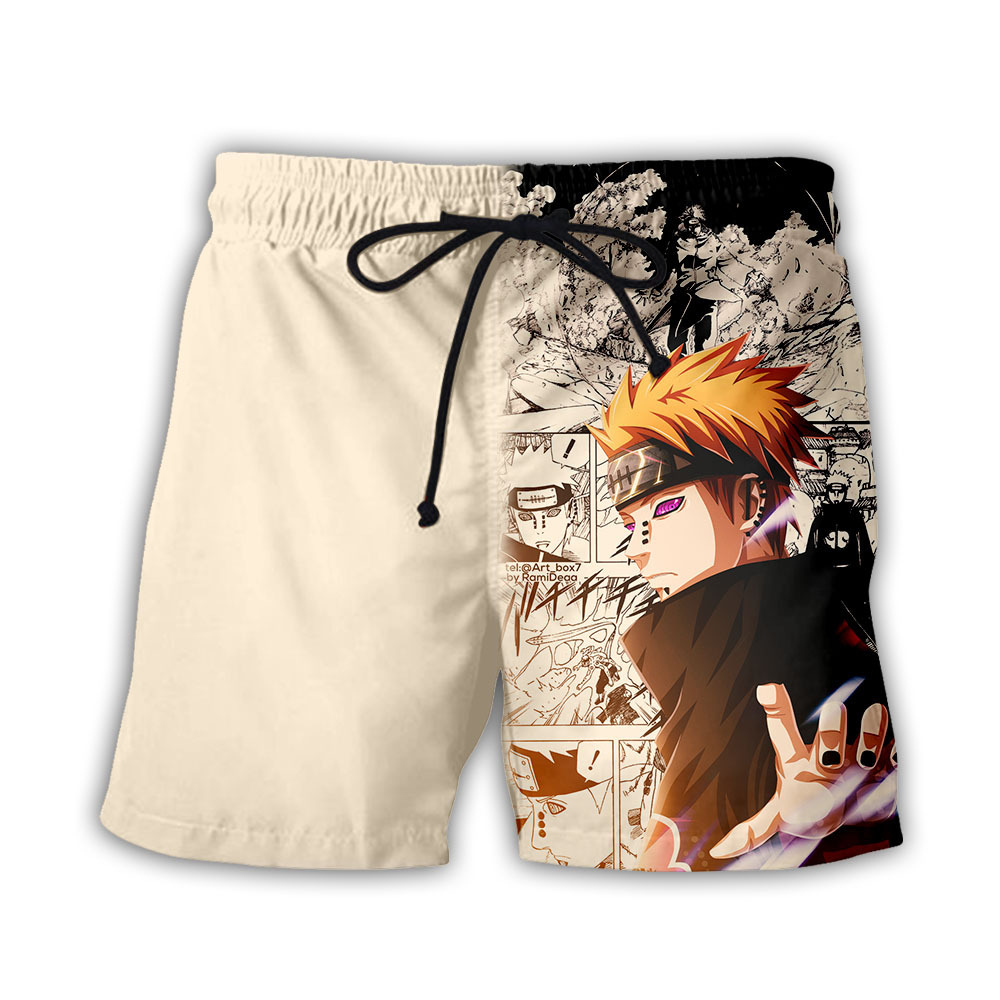 Japanese men's cartoon beach pants men's summer men's shorts five-point pants quick-drying Hokage print pants men's casual